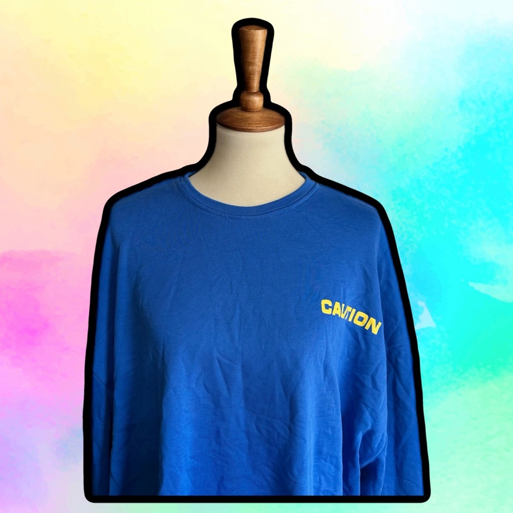 π Cool Oversized Blue Caution Sweatshirt - Picture 2 of 4